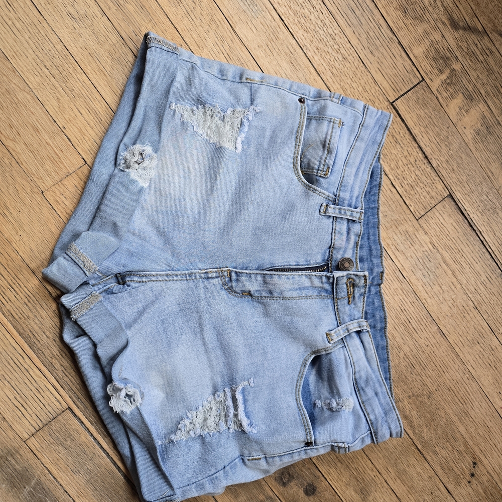 Distressed Light Blue Denim Shorts